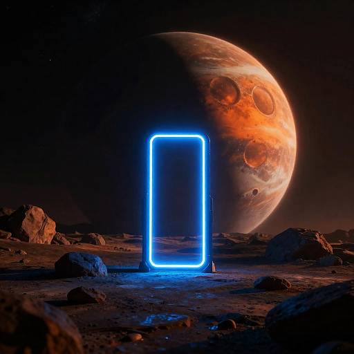 Blue Neon Portal on Alien Landscape