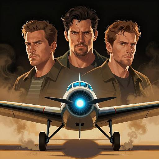 Intense Men Behind Vintage Airplane