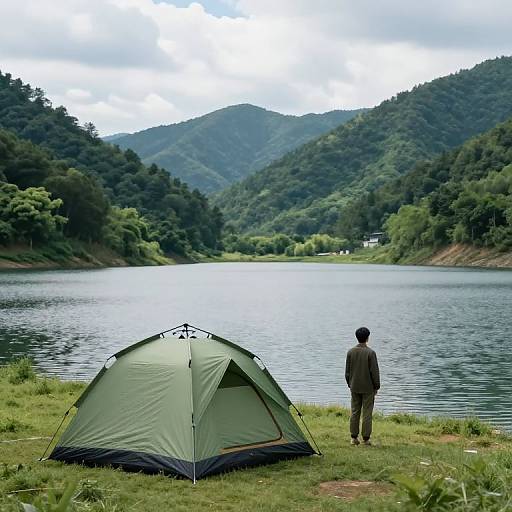 Serene Lakeside Camping Scene