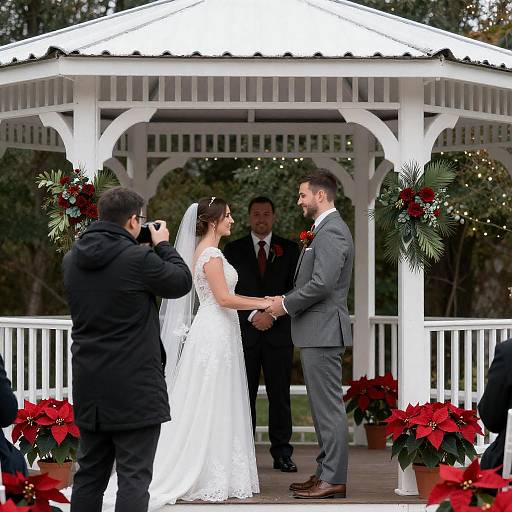 Snowy Wedding Ceremony Under Gazebo