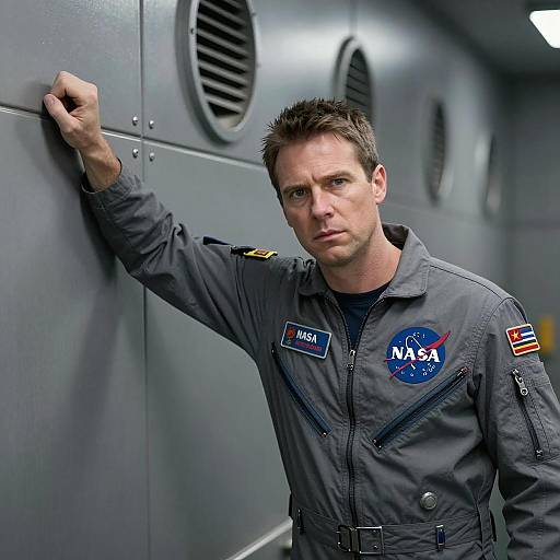 NASA-Inspired Man in Dimly Lit Setting