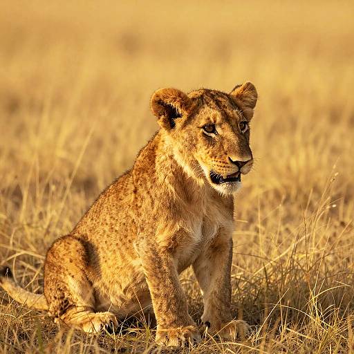 Young Lion Cub in Golden Grass