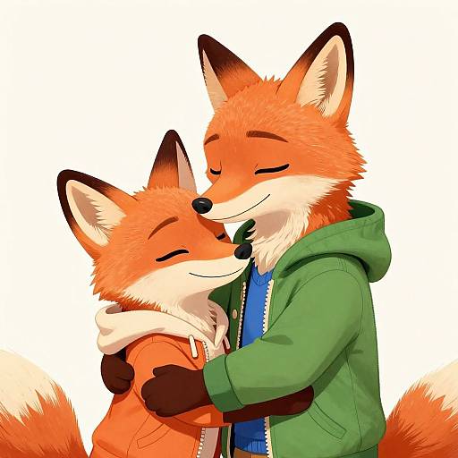 Affectionate Anthropomorphic Foxes Embrace