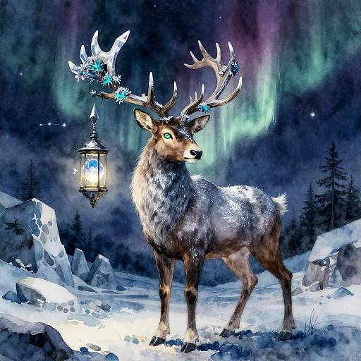 Moonlit Crystal-Antlered Stag in Glacier Amphitheater