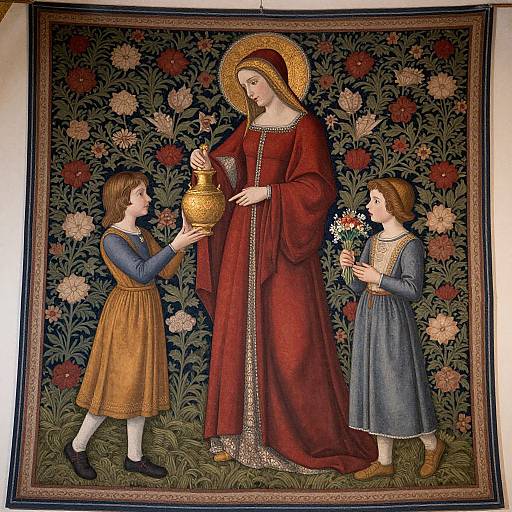 Medieval Woman and Children Tapestry