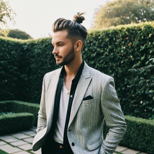 Stylish Male Model with Top Knot Hairstyle