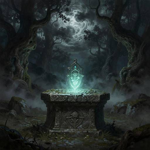 Mysterious Cursed Talisman in Foggy Forest