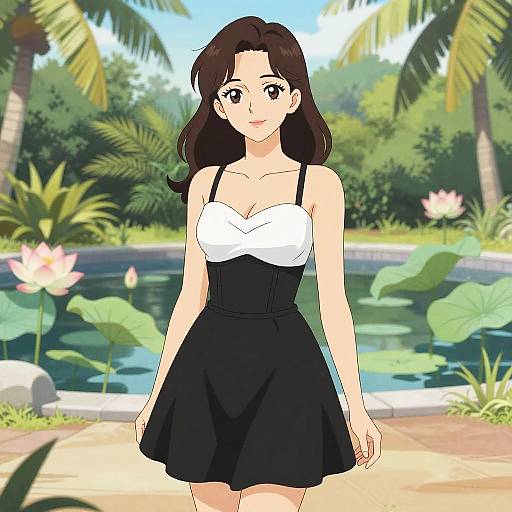 Chic Woman in Tropical Garden