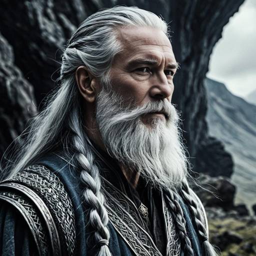 Fantasy Elderly Man with Silver Hair and Braided Beard
