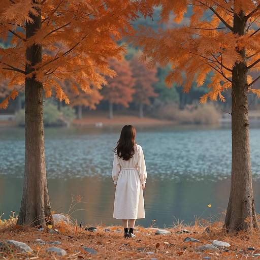 Serene Autumn Landscape with Enchanted Woman