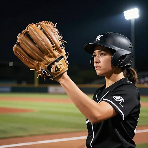 Woman Playing Baseball in Stadium