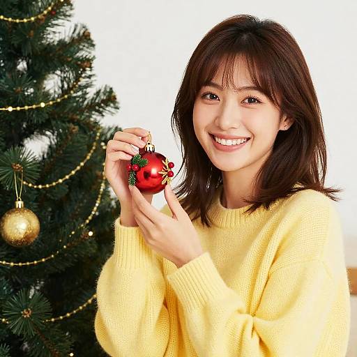 Smiling Woman Holding Christmas Ornament