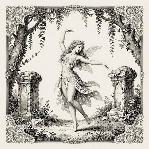 Ancient Forest Nymph Baroque Etching