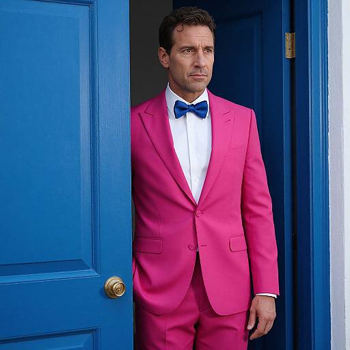 Man in Pink Suit at Doorway