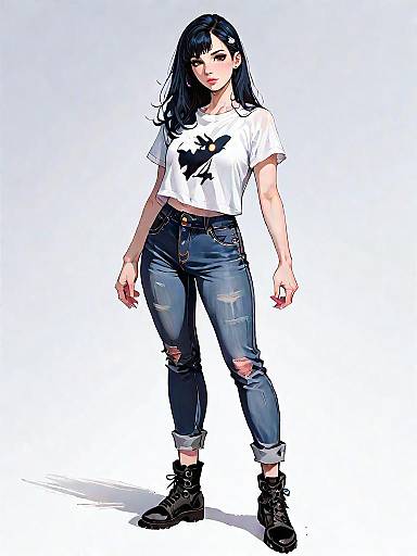 Casual Young Woman in Distressed Jeans and Crop Top