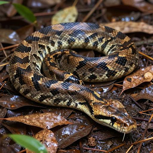 Realistic Anaconda Slithering in Forest