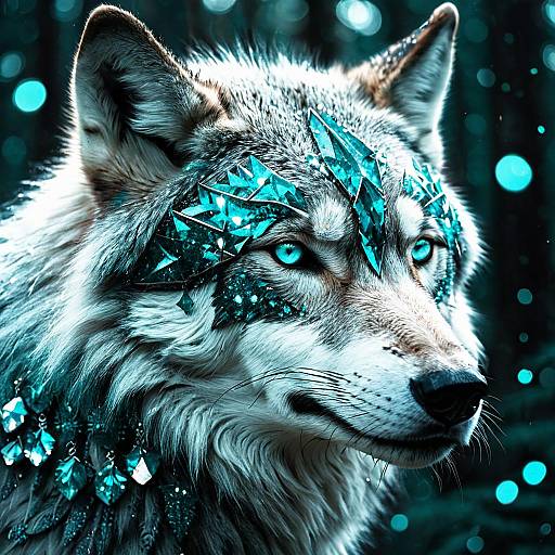 Futuristic Teal Wolf with Crystalline Accents