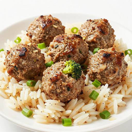 Vibrant Meatballs and Rice Close-Up