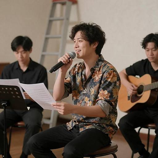 Brightly Lit Smiling Singer with Band