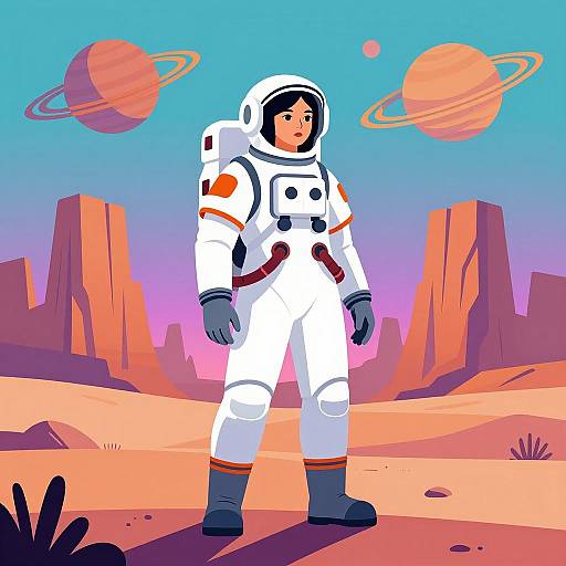 Vibrant Retro Futurism in Alien Landscape