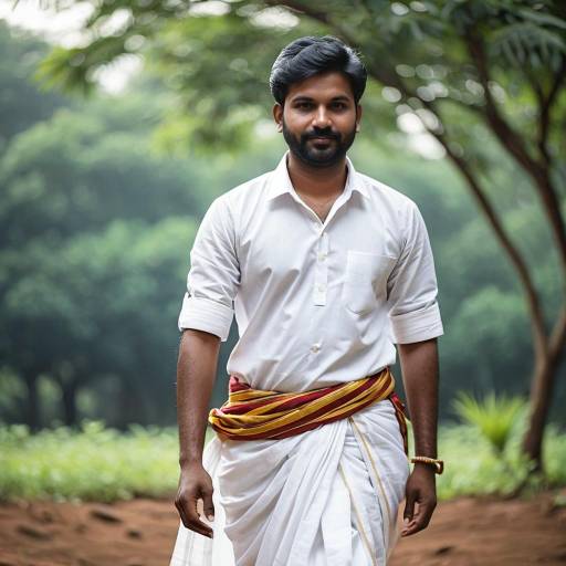 Man in Traditional South Indian Attire Outdoors