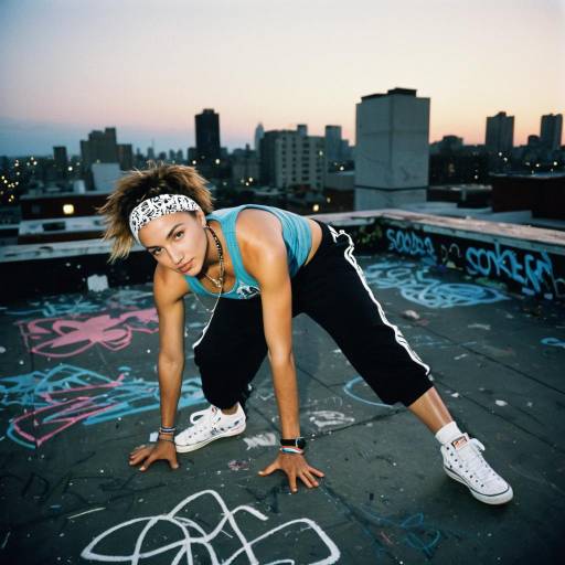 Confident Female Breakdancer on Graffiti Rooftop