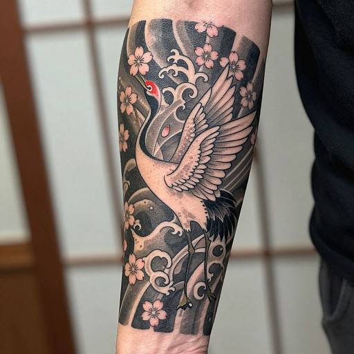 Traditional Japanese Crane Forearm Tattoo