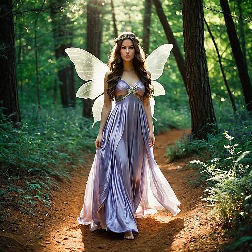 Woman in Lavender Fairy Costume in Forest