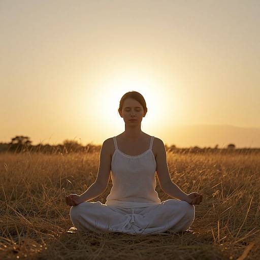 Meditative Woman in Golden Sunset