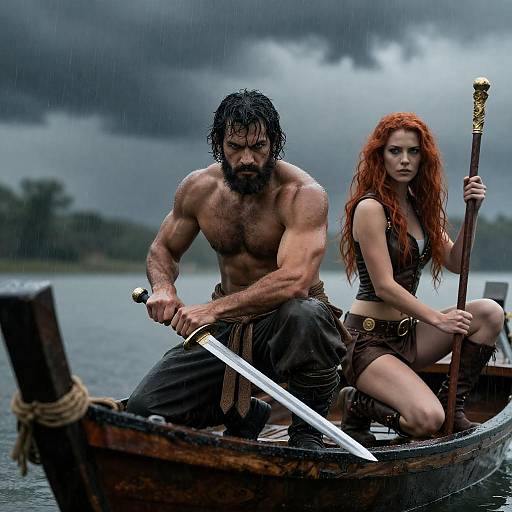 Stormy Sea Adventure: Warriors Ready for Battle