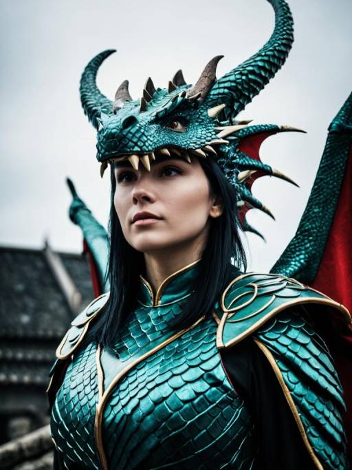 Dramatic Low-Angle Dragon Cosplay Portrait
