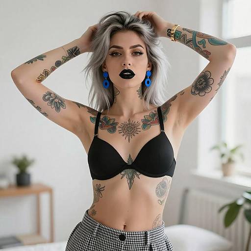 Tattooed Woman with Silver Hair