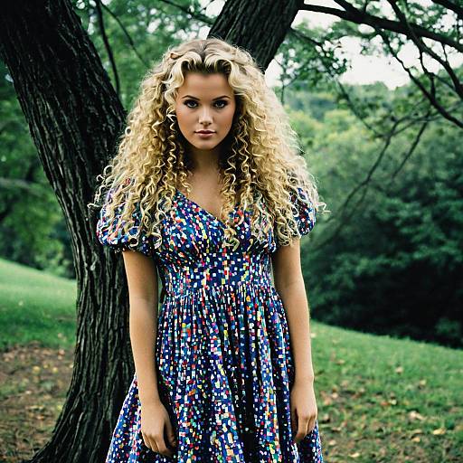Blonde Woman in Colorful Dress Outdoors