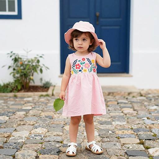 Toddler Girl on Cobblestone Path