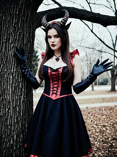 Woman in Draculaura Inspired Costume with Horns