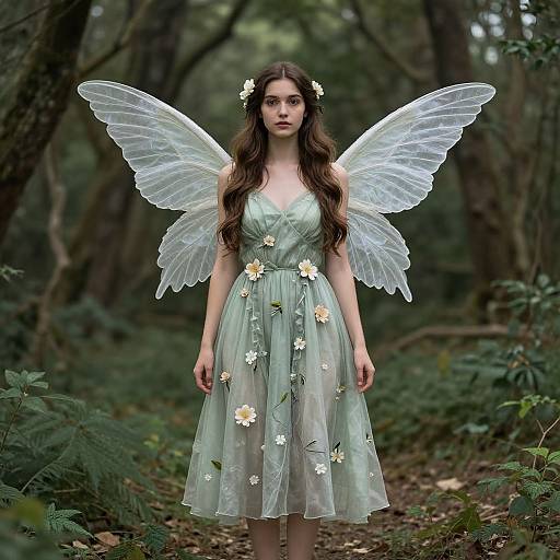 Forest Angel in Flowing Green Dress
