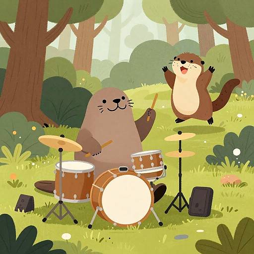 Playful Seal and Otter in Forest