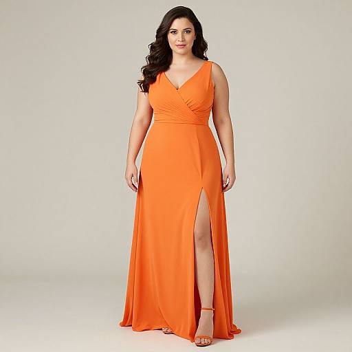 Curvy Woman in Flowing Orange Gown