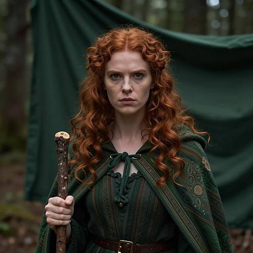 Mysterious Woman in Forest Cloak