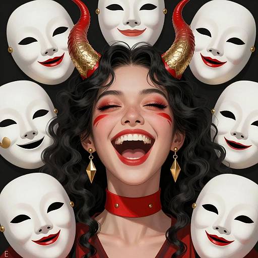 Vibrant Fantasy Woman with Masked Background