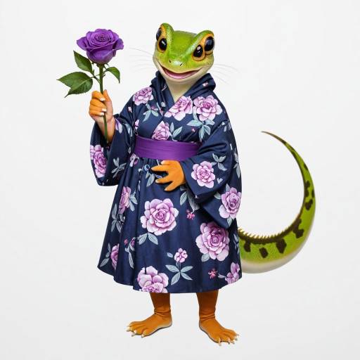 Whimsical Gecko Girl in Floral Elegance