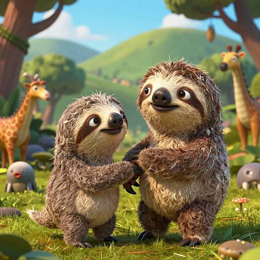 Joyful Sloth Among Prehistoric Friends