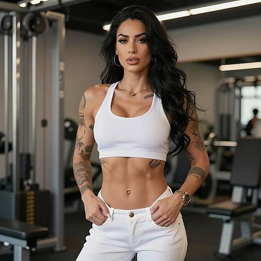 Fit Woman Showing Toned Abs in Gym