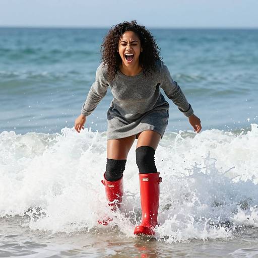 Mixed Race Student in Surf Pose
