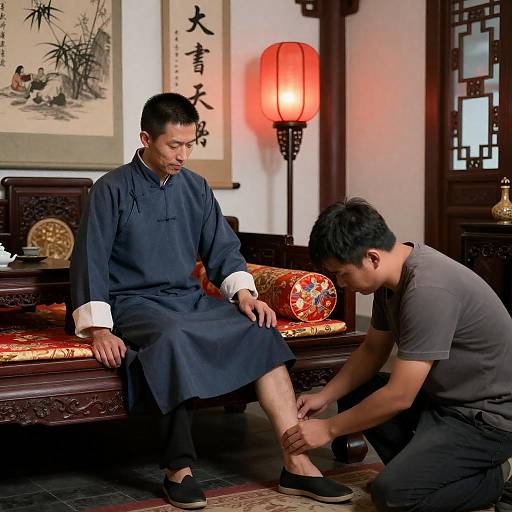Traditional Chinese Room Scene with Two Men