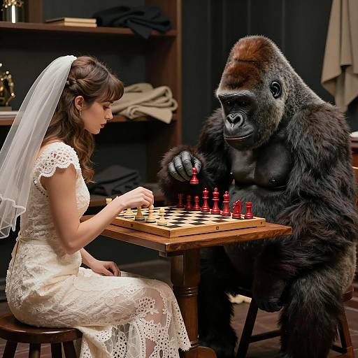 Chess Match Between Woman and Gorilla