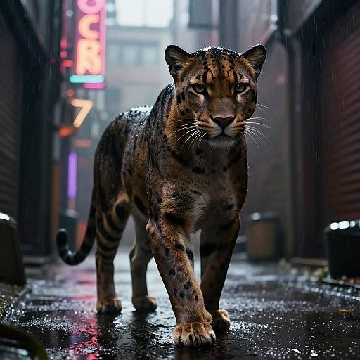 Vigilant Panther in Neon Alley