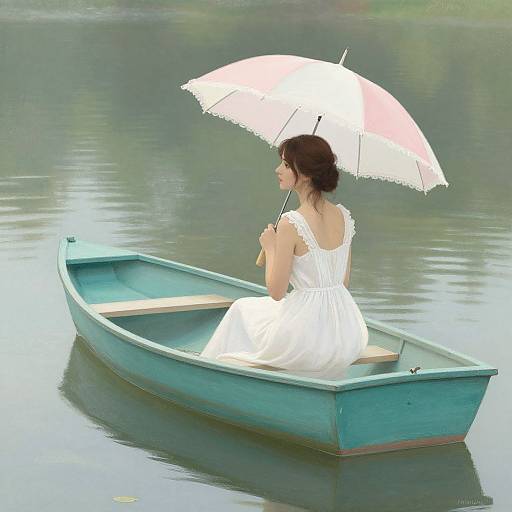 Serene Woman in Teal Rowboat