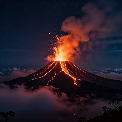 Volcano Eruption Under Starry Sky