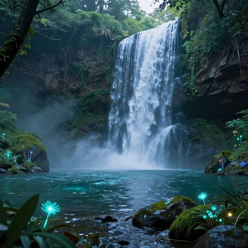 Mystical Waterfall Bioluminescent Fantasy